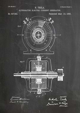 Nikola Tesla Alternating Current Generator Blueprint