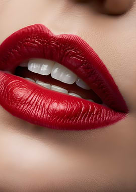 Close-up of Red Lips and Teeth