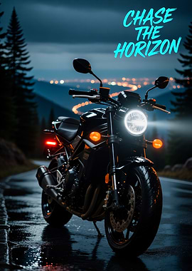 Motorcycle at Night: Chase the Horizon