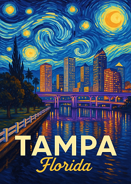 Tampa Florida Starry Night Art