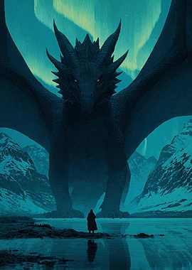 Dragon and Man under Aurora