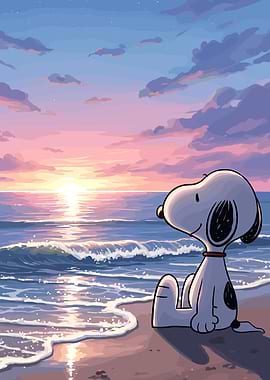 Snoopy at the Beach Sunset