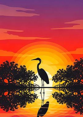 Heron Silhouette at Sunset