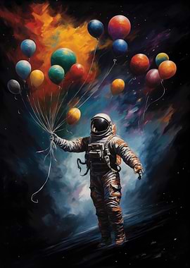 Astronaut with Balloons in Space