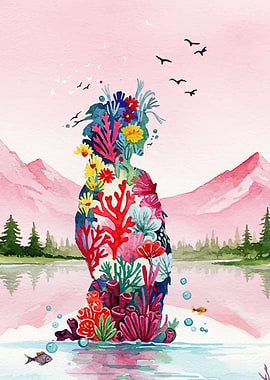 Floral Silhouette Watercolor Landscape