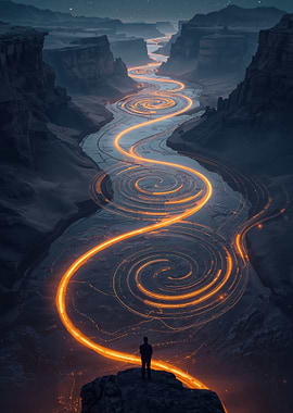 Glowing River in Canyon Landscape