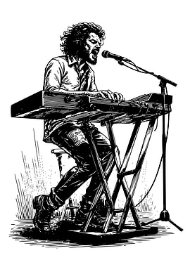 Musician playing keyboard and singing