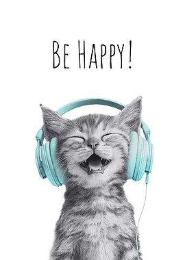 Happy Cat with Headphones