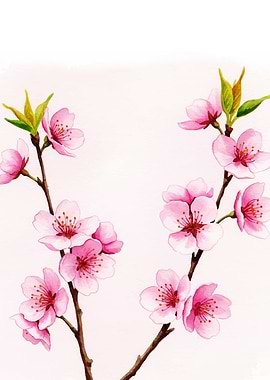 Watercolor Cherry Blossom Branches