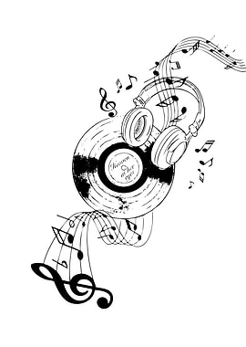 Vinyl Record with Headphones and Notes