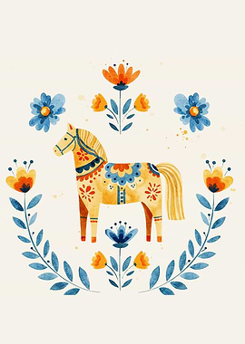 Dala Horse with Floral Wreath