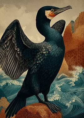 Cormorant Bird on Coastal Rocks
