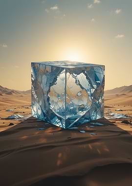 Ice Cube in Desert Landscape
