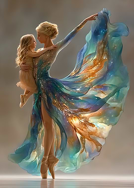 Mother and Daughter Ballerinas in Flowing Dress