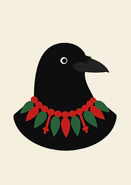 Stylized Crow with Necklace Illustration