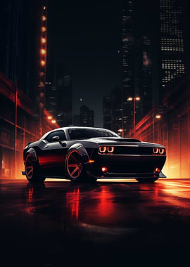 Black Muscle Car in City