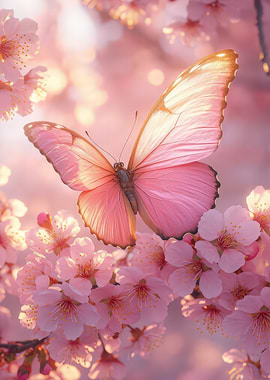 Pink Butterfly on Cherry Blossoms