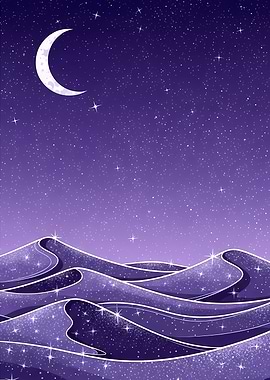 Purple Starry Night Desert Landscape