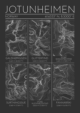 Jotunheimen Norway Topographic Contour Map