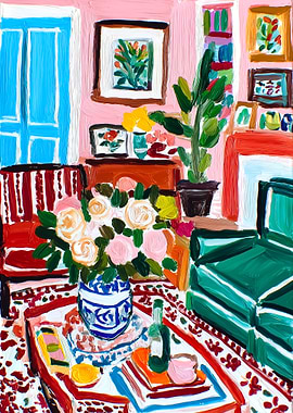 Colorful Interior Painting with Flowers