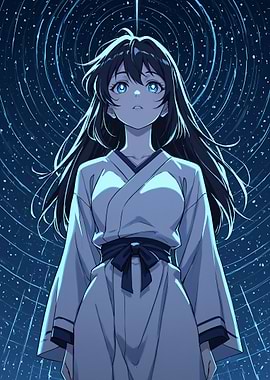 Anime Girl in Kimono with Starlight