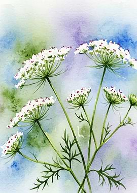 Watercolor Queen Anne's Lace Flowers