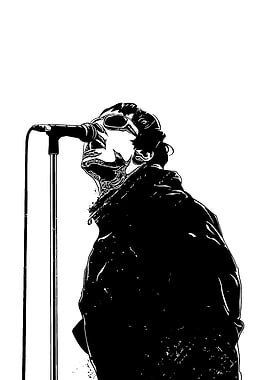 Singer at Microphone Black and White