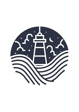 Lighthouse at Night Minimalist Illustration