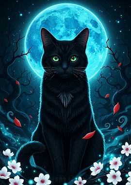 Black Cat Under Moonlight