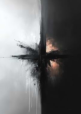 Abstract Black and White Cross Painting