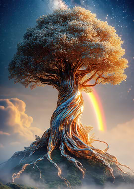 Mystical Tree of Life with Rainbow