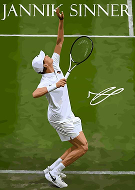 Jannik Sinner Tennis Serve Illustration