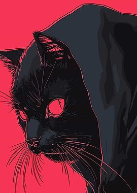 Black Cat with Red Eyes Illustration
