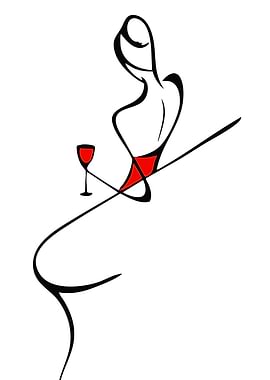 Elegant Woman with Wine Glass Illustration