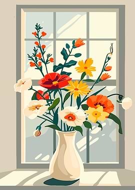 Flowers in Vase by Window