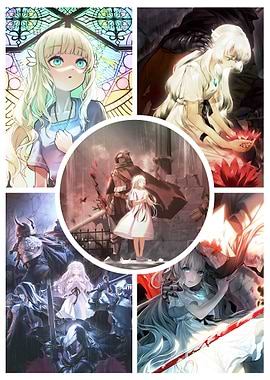 Anime Collage: Girl, Knight, and Fantasy Scenes