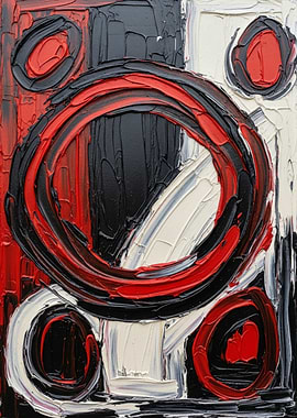 Abstract Red, Black, and White Painting