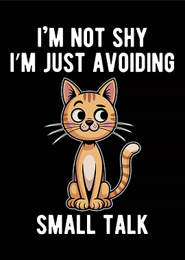 Avoiding Small Talk Cat Cartoon