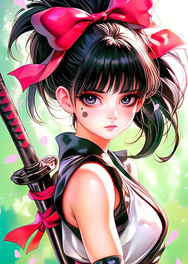 Anime Girl with Katana and Bow