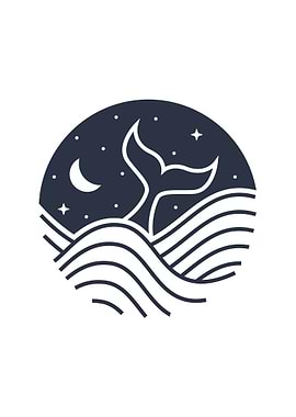 Whale Tail Night Ocean Minimalist Art