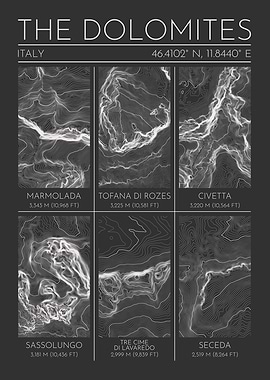 The Dolomites, Italy Topographic Contour Map