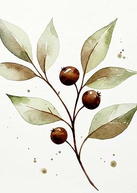 Watercolor Berries and Leaves Illustration