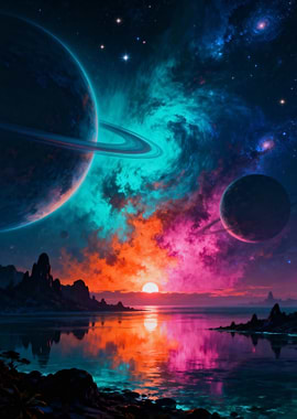 Exoplanet Landscape with Ringed Planets