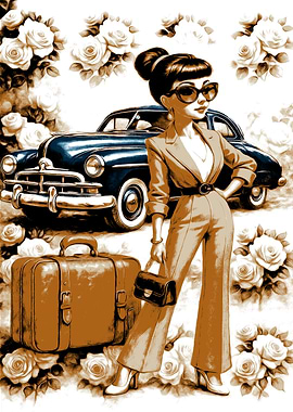 Vintage Travel Fashion with Classic Car