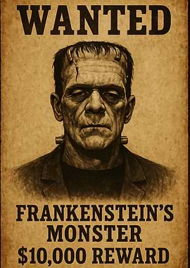 Wanted: Frankenstein's Monster Reward Poster