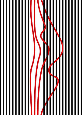 Abstract Red Lines on Striped Background