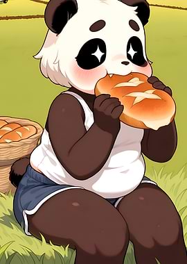 Cute Cartoon Panda eating bread