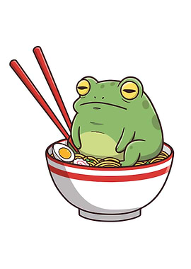 Frog in Ramen Bowl Illustration