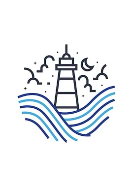 Lighthouse on Waves Minimalist Illustration