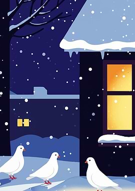 Winter Night with Doves